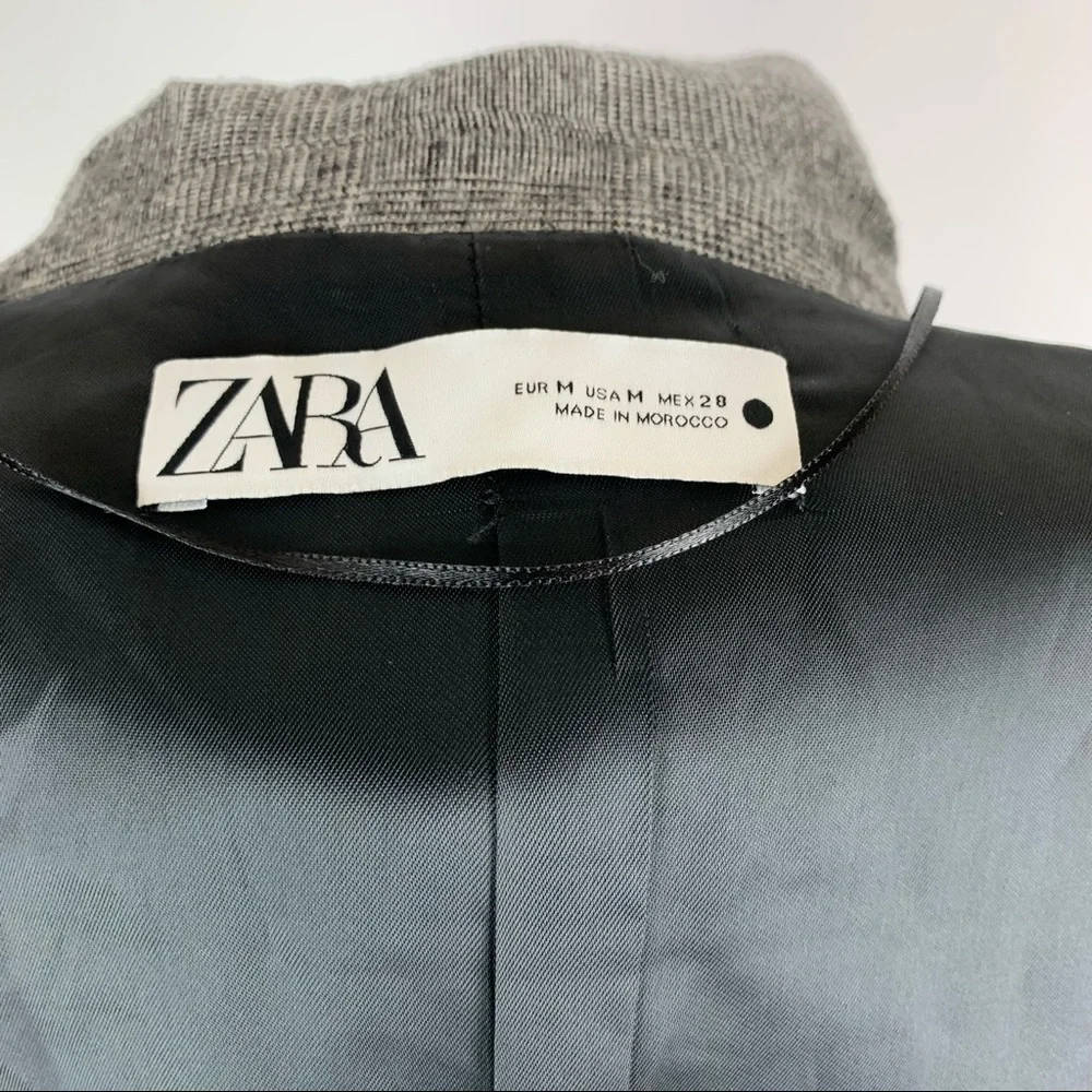 ZARA Black Plaid Double Breasted Blazer Medium - Picture 15 of 16